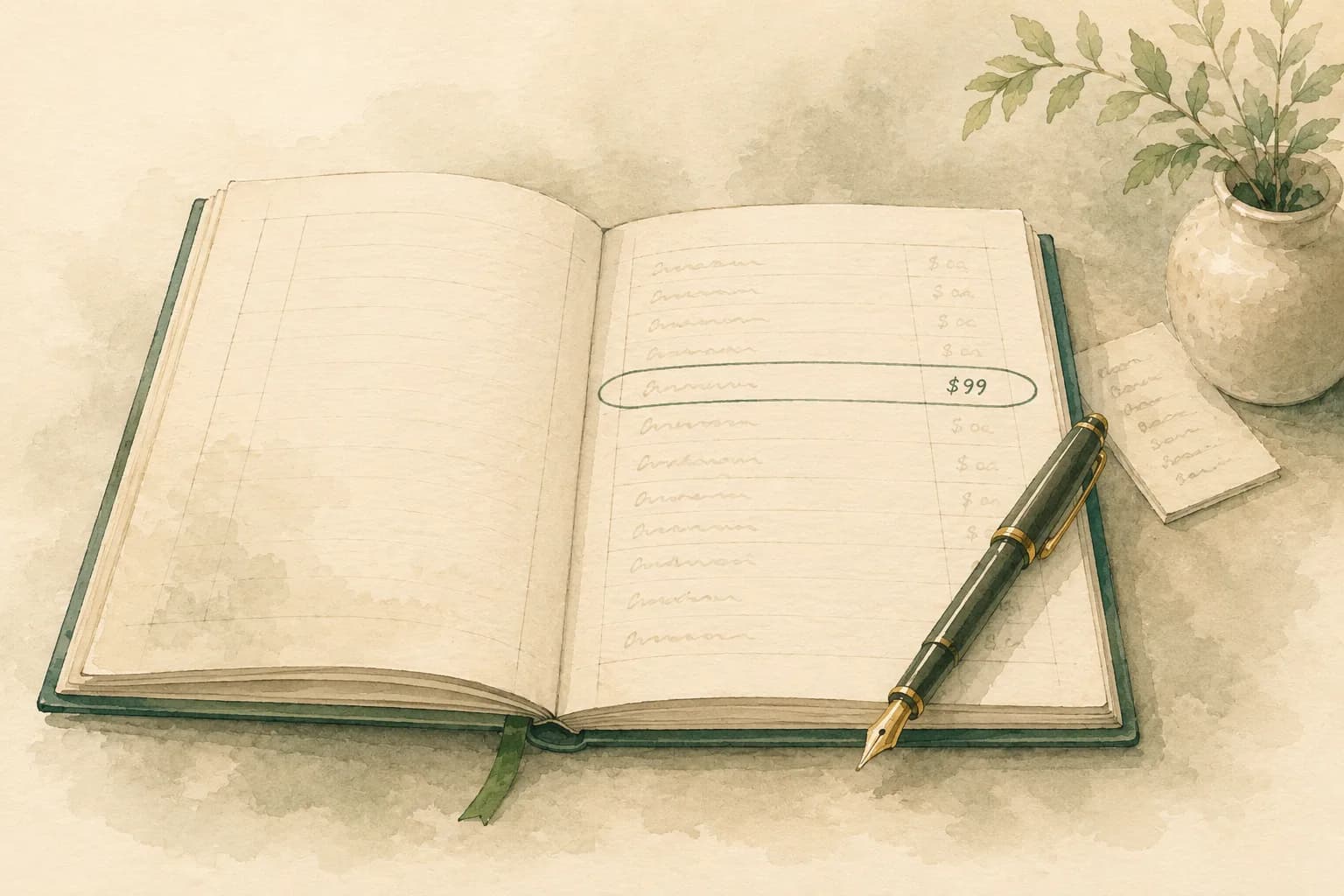 An open fee ledger with the service fee and the state fee itemized on separate lines